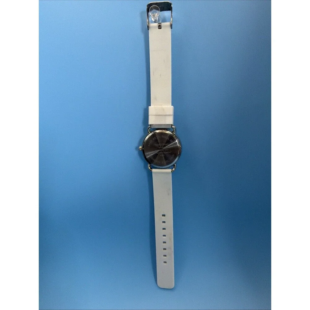Women’s Quartz Watch White Strap Silver Case Multi-Color Rhinestone Markers SM